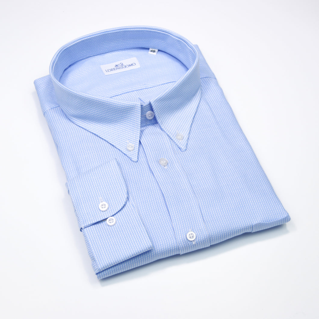 Camicia azzurra calibrata collo button down con taschino 4414
