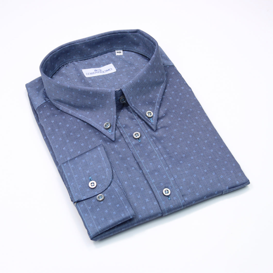 Camicia blu calibrata collo button down con taschino 4418